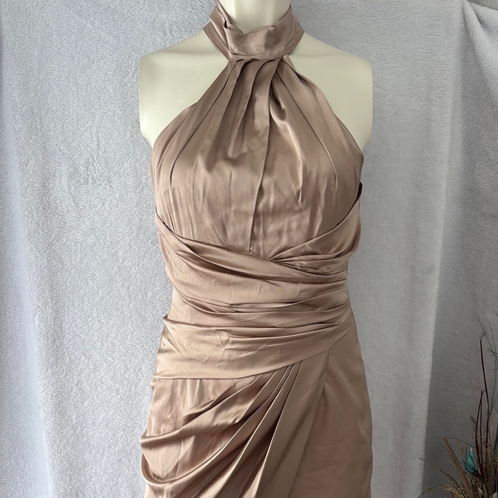 Elegant Halter‎ Neck Dress in Taupe